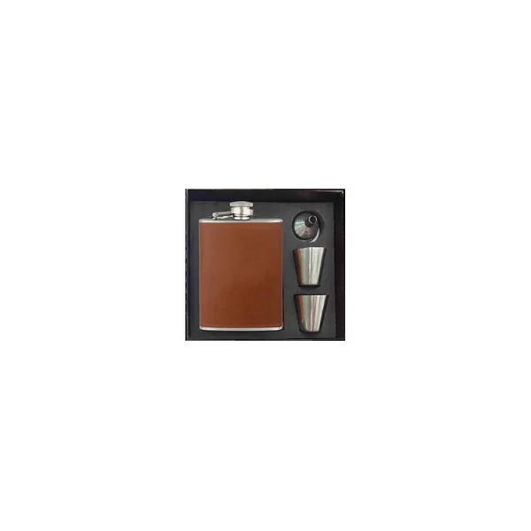 Coffret flasque inox gainé cuir contenance 22cl + verres à shot et entonnoir