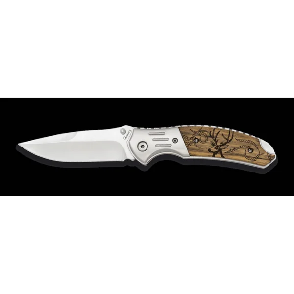 Couteau pliant de chasse moderne CERF manche bois Zebrano et lame de 8.5cm