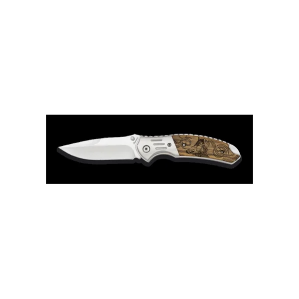 Couteau pliant de chasse moderne SANGLIER manche bois Zebrano et lame de 8.5cm