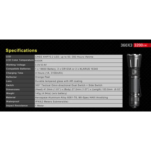 Lampe Tactique Compacte Militaire Rechargeable G15 V2.0 LED - 4200 lumens