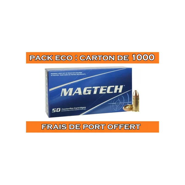 OFFRE ECO - CARTON DE 1000 CARTOUCHES MAGTECH CAL.9x19 / 9 PARABELLUM / 9 LUGER FMJ 124GRS - CATEGORIE B