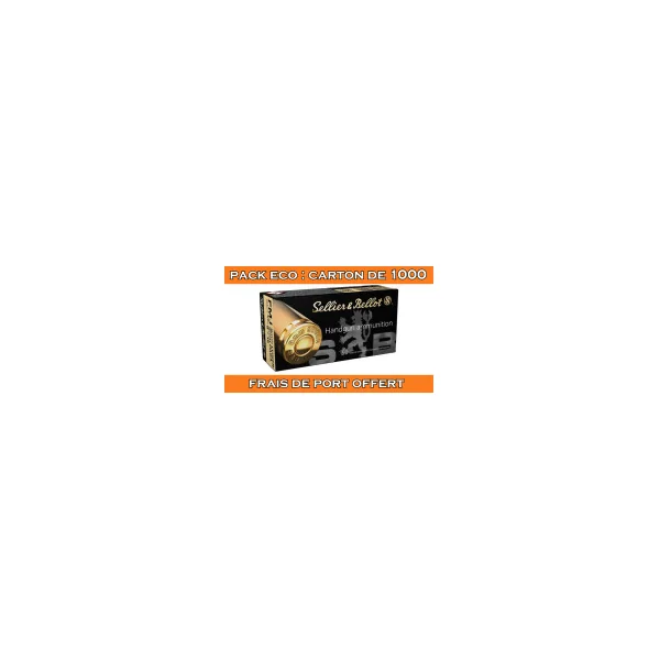 OFFRE ECO - CARTON DE 1000 CARTOUCHES SELLIER BELLOT CAL.9x19 / 9 PARABELLUM / 9 LUGER FMJ 124GRS - CATEGORIE B